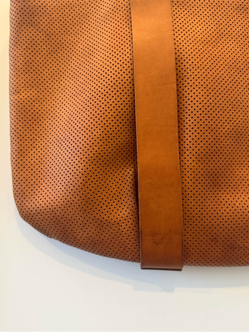 Clare V. La Tropezienne Perforated Leather Tote | Cognac Brown | Made in USA - Picture 7 of 16